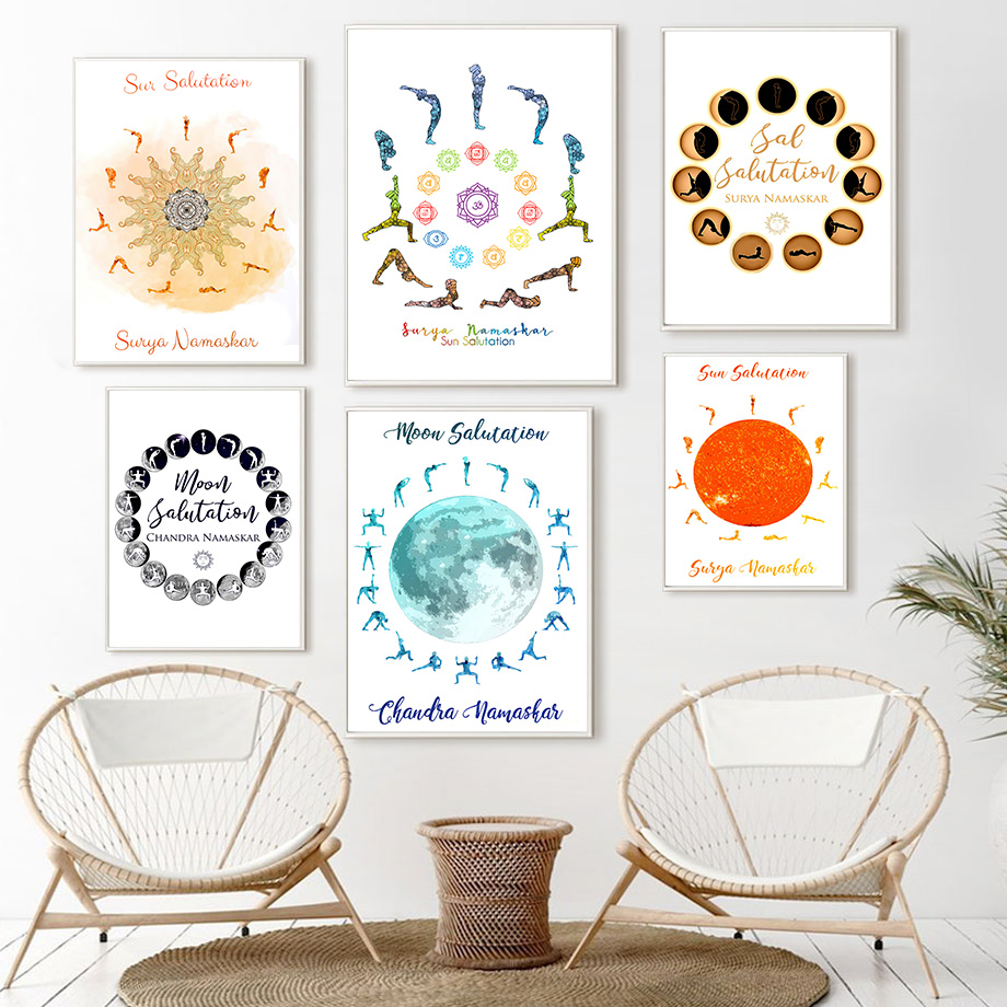 Home Gym Decor - Yoga Pose Sun Moon Salutation Home
