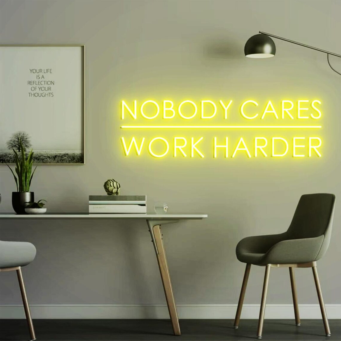 Nobody Cares Work Harder Neon  - Home Gym Design Ideas reseña y precio