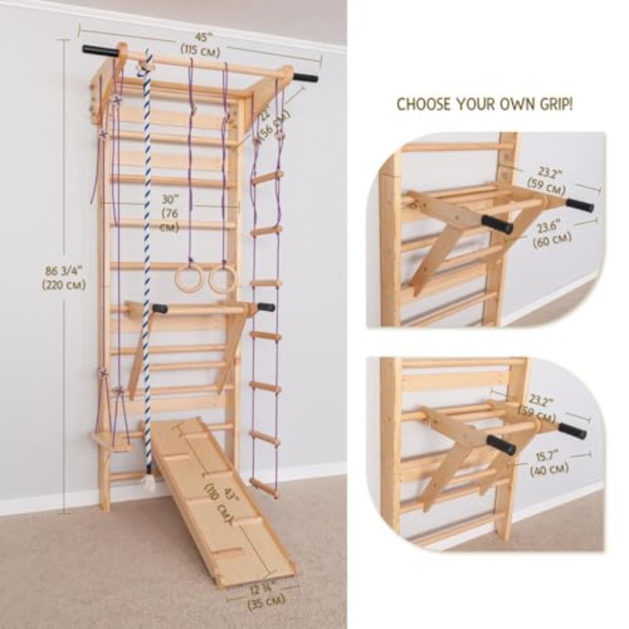 Swedish Ladder Wall Bars with  - Gymnastic Rings Wooden reseña y precio