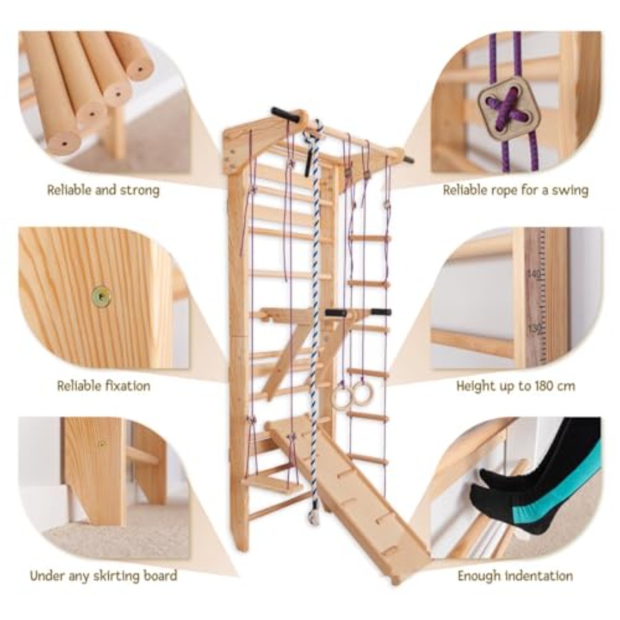 Swedish Ladder Wall Bars for h - Gymnastic Rings Wooden reseña y precio