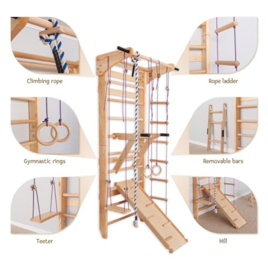 Swedish Ladder Wall Bars for h - Gymnastic Rings Wooden reseña y precio