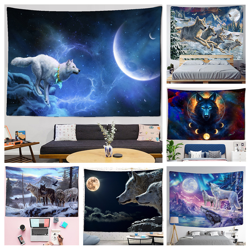 Fantasy wolf tapestry wall han - Home Gym Decor reseña y precio