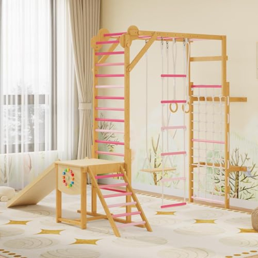 8-in-1 Indoor Jungle Gym for A - Gymnastic Rings Wooden reseña y precio