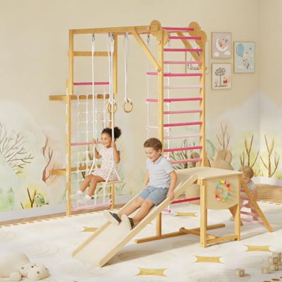 8-in-1 Indoor Jungle Gym for A - Gymnastic Rings Wooden reseña y precio