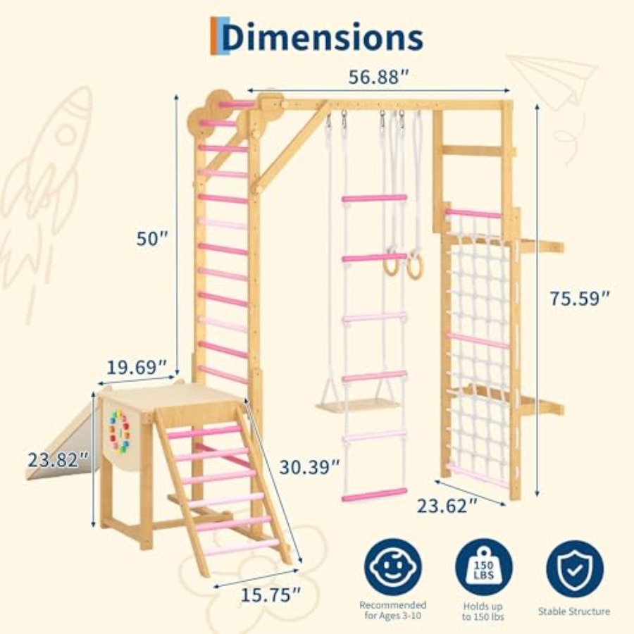 8-in-1 Indoor Jungle Gym for A - Gymnastic Rings Wooden reseña y precio