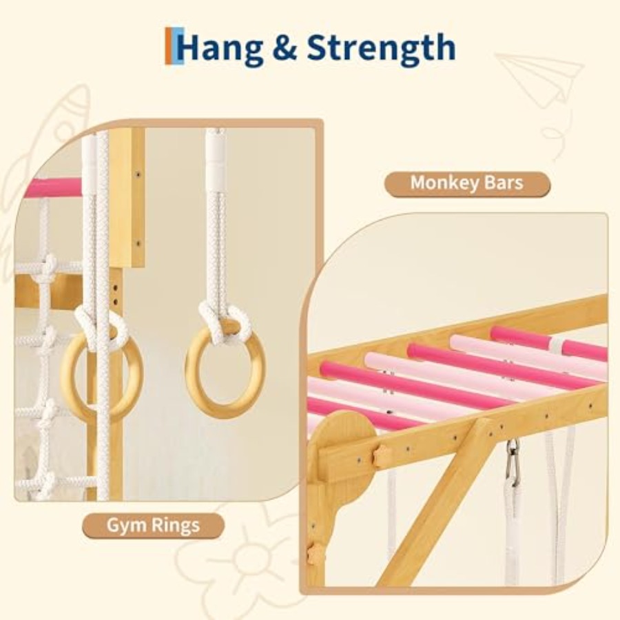 8-in-1 Indoor Jungle Gym for A - Gymnastic Rings Wooden reseña y precio